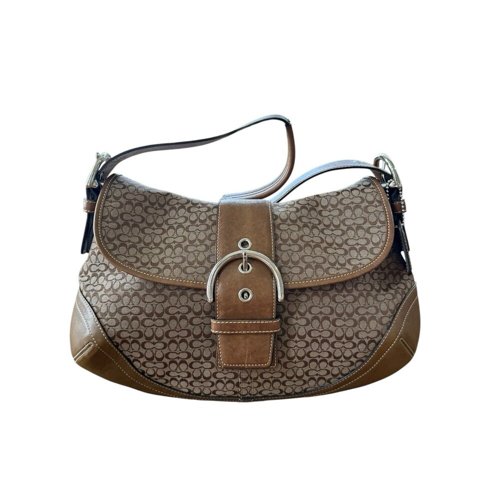 VTG Coach Soho Signature Flap Med Shoulder Bag F06808 Brown Canvas/Leather